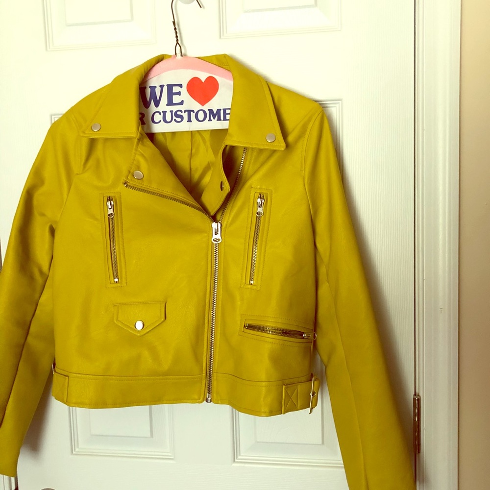 Lime green faux motorcycle leather jacket